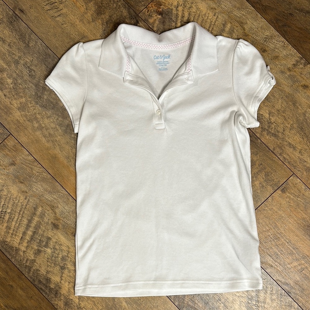 CAT & JACK Girls’ White School Uniform Polo, Size L (10/12), EUC